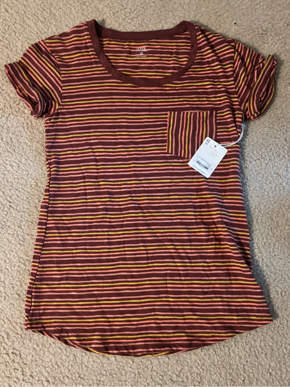 a.n.a Women's Striped Short Sleeve Tee in Maroon, Mustard, Pink